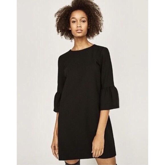 Zara Women's Black Bell Sleeve Mini Dress 3/4 Sleeve Size Small - Picture 5 of 8